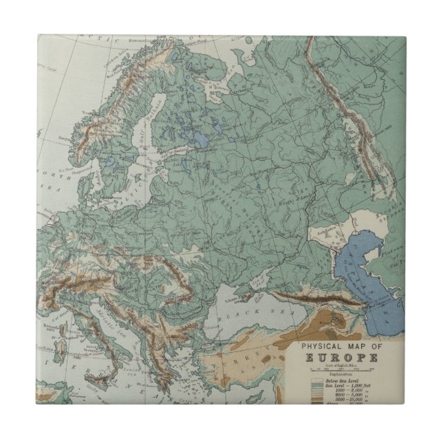 Azulejo De Cerâmica Mapa físico de Europa (Frente)