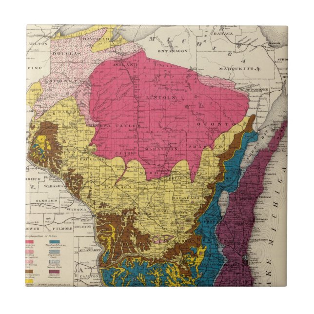 Azulejo De Cerâmica Mapa Geological de Wisconsin (Frente)