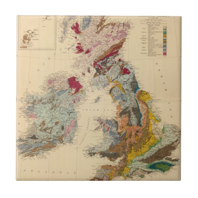 Azulejo De Cerâmica Mapa Geological, ilhas britânicas (Frente)