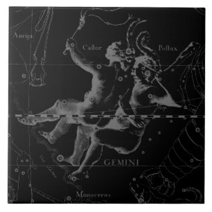 Azulejo De Cerâmica Mapa Hevelius 1690 da constelação dos Gêmeos no