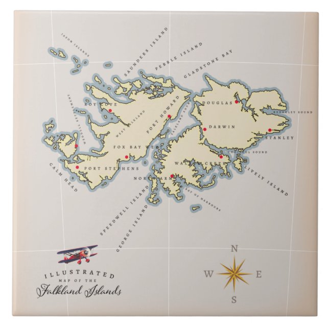 Azulejo De Cerâmica Mapa ilustrado das Ilhas Malvinas. (Frente)