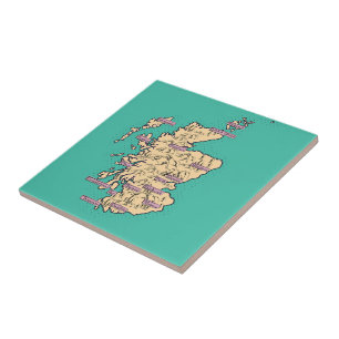 Azulejo De Cerâmica Mapa ilustrado de viagens da Escócia (Versão Verde
