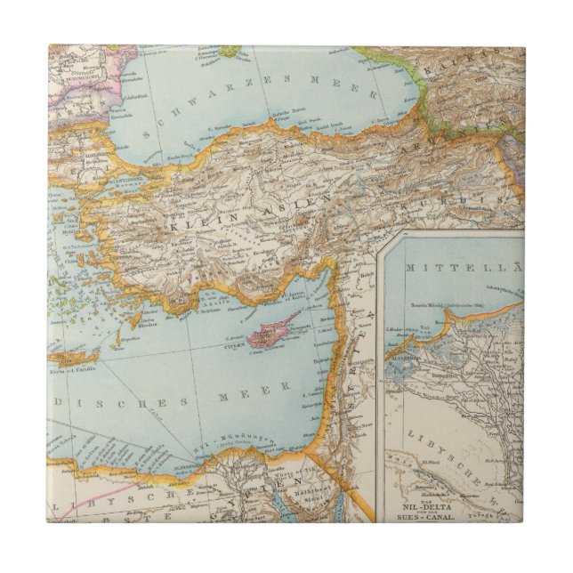 Azulejo De Cerâmica Mapa mediterrâneo oriental (Frente)