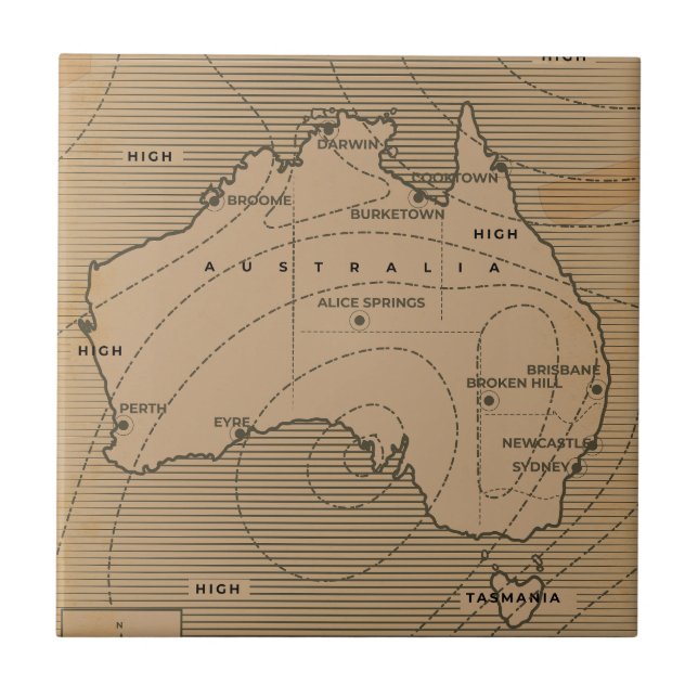 Azulejo De Cerâmica Mapa meteorológico antigo da Austrália (Frente)