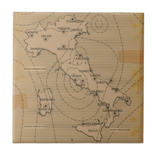 Azulejo De Cerâmica Mapa meteorológico antigo da Itália, Scilly e Sard