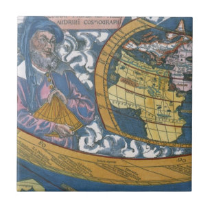 Azulejo De Cerâmica Mapa Mundial Antigo com Cláudio Ptolomeu, 1507