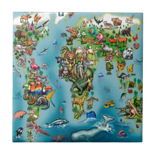 Azulejo De Cerâmica Mapa Mundial de Animais