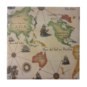 Azulejo De Cerâmica Mapa Mundial do Pacífico