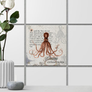 Azulejo De Cerâmica Mapa náutico 🐙 Octopus Vintage vitoriano