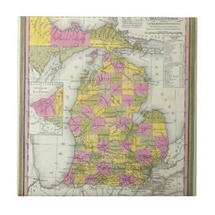Azulejo De Cerâmica Mapa novo de Michigan 2