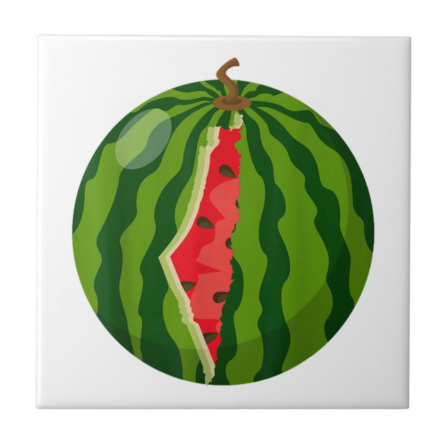 Azulejo De Cerâmica Mapa Palestino Melancia Caligrafia Árabe (Frente)