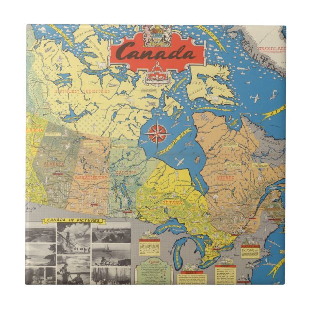 Azulejo De Cerâmica Mapa pictórico de Canadá - marcos (Frente)