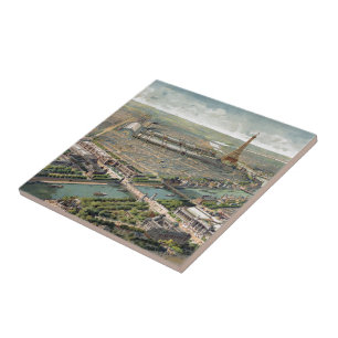 Azulejo De Cerâmica Mapa Pictórico Vintage de Paris (1900)