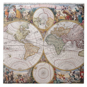 Azulejo De Cerâmica Mapa polar do hemisfério dobro