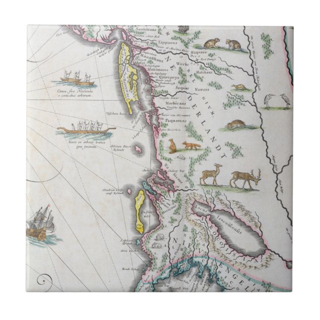 Azulejo De Cerâmica Mapa que descreve a costa leste (Frente)