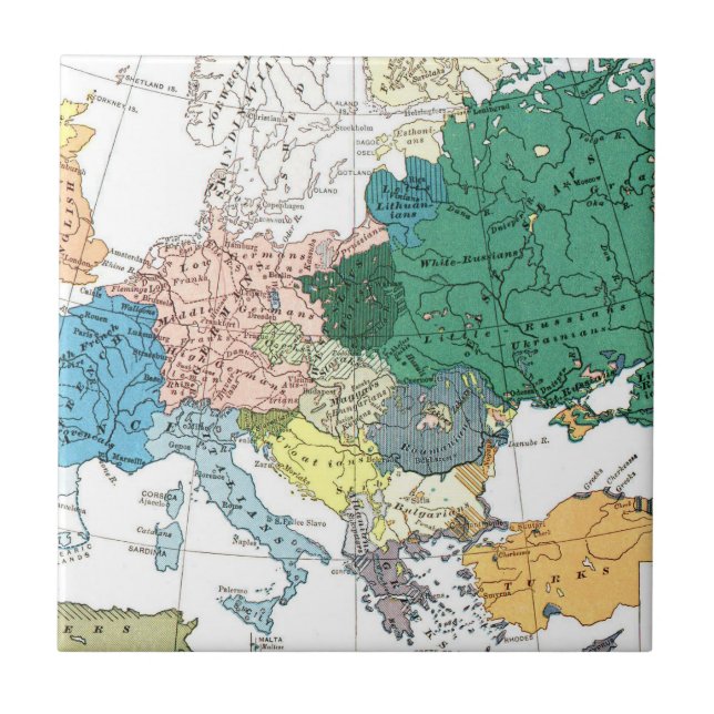 Azulejo De Cerâmica Mapa racial de Europa (Frente)
