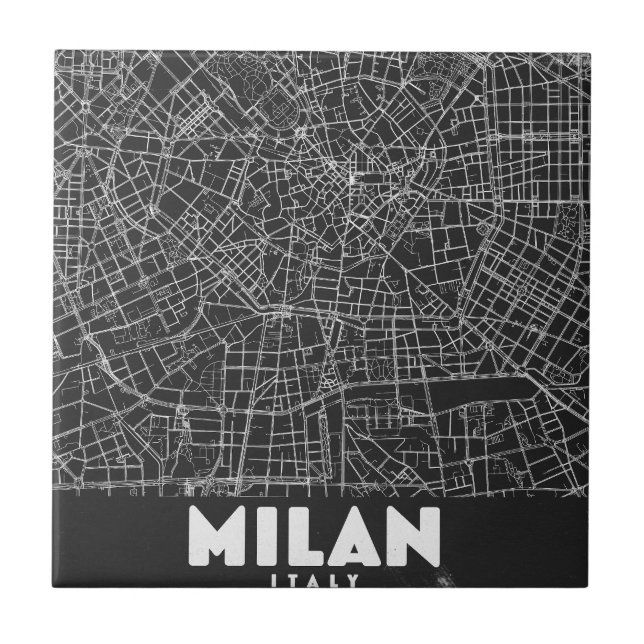 Azulejo De Cerâmica Mapa Retro de Milão Itália (Frente)