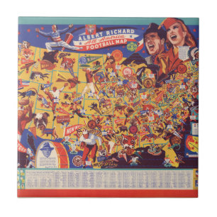 Azulejo De Cerâmica Mapa Todo-Americano do futebol do vintage