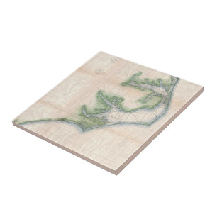 Azulejo De Cerâmica Mapa Vintage da Costa da Carolina do Norte (1875)