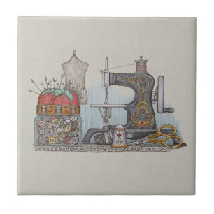 Azulejo De Cerâmica Máquina de costura psta mão