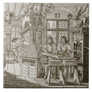 Azulejo De Cerâmica Máquina impressora alemão medieval (gravura)