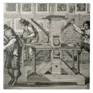 Azulejo De Cerâmica Máquina impressora francesa, 1642 (gravura)