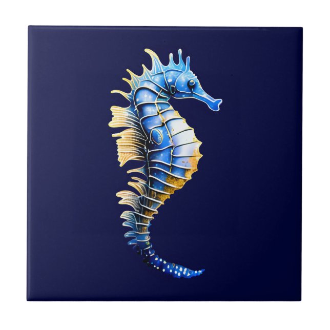 Azulejo De Cerâmica Mar (3D), dourado azul, aquático náutico (Frente)