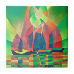 Azulejo De Cerâmica Mar de Verde com Lixo Abstrato Cubista