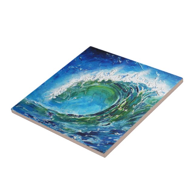 Azulejo De Cerâmica Mar do oceano da onda da pintura a óleo das belas (Lateral)