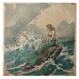 Azulejo De Cerâmica Mar Esganiado Vintage com Sereia 