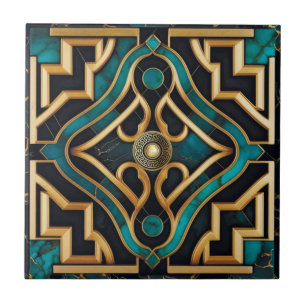 Azulejo De Cerâmica Marble Art Deco Mar Grego Dourado Mandala Verde