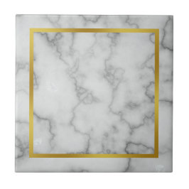 Azulejo De Cerâmica Marble Branco Elegante Faux e Faux Dourado