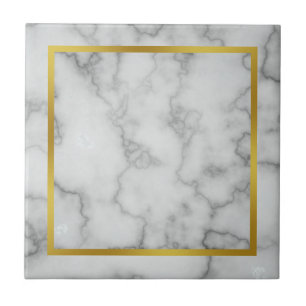 Azulejo De Cerâmica Marble Branco Elegante Faux e Faux Dourado