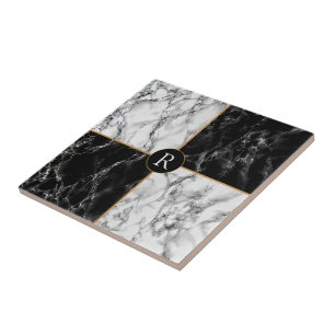 Azulejo De Cerâmica Marble de Verificação Preto e Branco da Tendênc