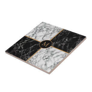 Azulejo De Cerâmica Marble de Verificação Preto e Branco - Personalizá