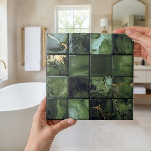 Azulejo De Cerâmica Marble Mix 4x4 Quadrados Verde Oliva ID1186a