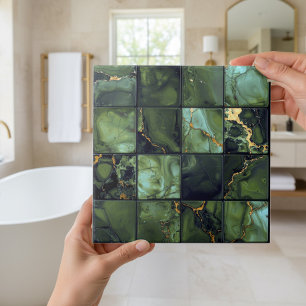 Azulejo De Cerâmica Marble Mix 4x4 Quadrados Verde Oliva ID1186c