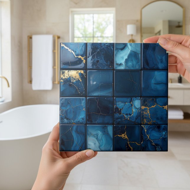 Azulejo De Cerâmica Marble Mix 4x4 Squares Blue ID1186a (Criador carregado)