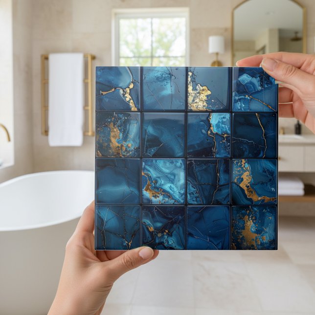 Azulejo De Cerâmica Marble Mix 4x4 Squares Blue ID1186b (Criador carregado)