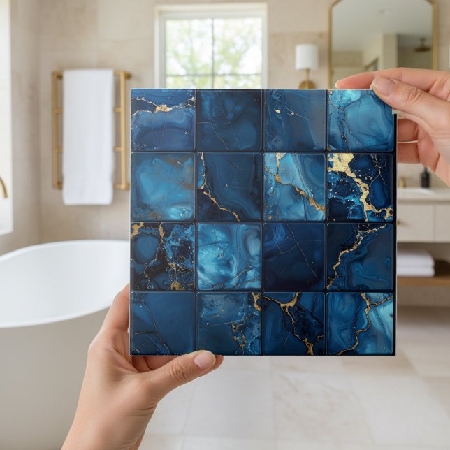 Azulejo De Cerâmica Marble Mix 4x4 Squares Blue ID1186c (Criador carregado)