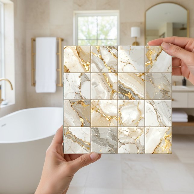 Azulejo De Cerâmica Marble Mix 4x4 Squares Ivory ID1186a (Criador carregado)