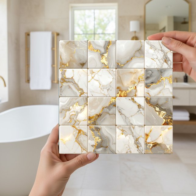 Azulejo De Cerâmica Marble Mix 4x4 Squares Ivory ID1186b (Criador carregado)