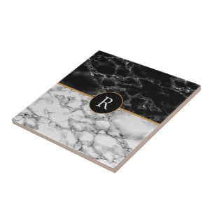 Azulejo De Cerâmica Marble preto e branco de tendência - personalizá