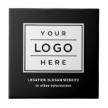 Azulejo De Cerâmica Marca da empresa de logotipo preto personalizado a<br><div class="desc">O azulejo personalizado quadrado apresenta o design de logotipo profissional da sua empresa e texto personalizado para um local,  slogan. site ou outras informações. Basta adicionar o logotipo de sua empresa à imagem e ao tipo de marcador preto e branco em seu texto preferido. As cores podem ser modificadas.</div>