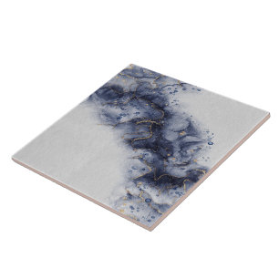 Azulejo De Cerâmica Marcas de tinta de cor azul escura e dourada
