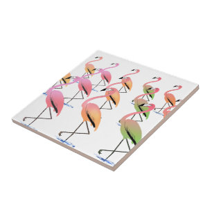 Azulejo De Cerâmica Março dos flamingos tropicais