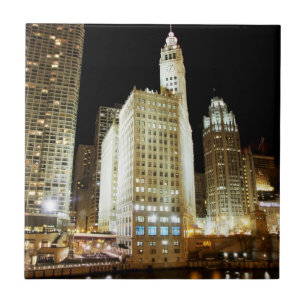Azulejo De Cerâmica Marco famoso de Chicago na noite