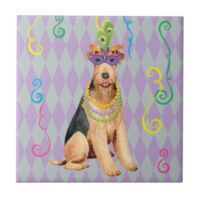 Azulejo De Cerâmica Mardi Gras Airedale (Frente)