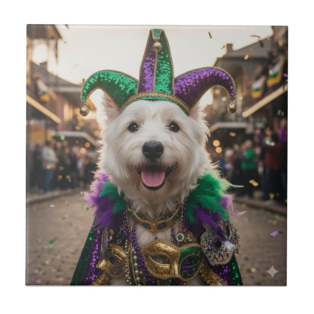 Azulejo De Cerâmica Mardi Gras Dog Jester Costume (Frente)