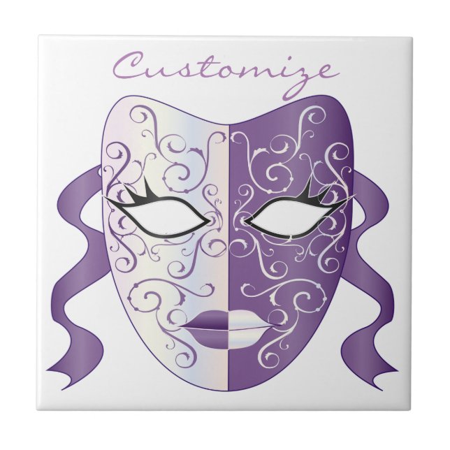 Azulejo De Cerâmica Mardi Gras Mask Thunder_Cove (Frente)